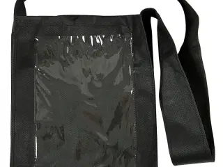 Praktisk sort mulepose med plastlomme, 40x34x8 cm