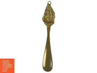 Vintage Messing skohorn med skibsdekoration (str. 23,5 cm)