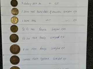 11 sølvmønter, danske og udenlandske