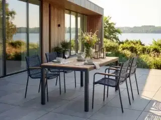 Havemøbelsæt med teak bord og stole ( bord og 4 blå stole ) - prisen er inklusiv fragt