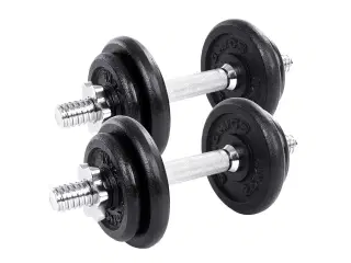 Håndvægte sæt 2-i-1 – SONGMICS justerbare 2 x 10 kg med ekstra vægtstang, støbejern, sort