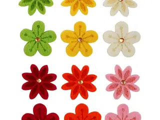 Filtblomster m. rhinsten, diam. 30 mm, tykkelse 2,5 mm, 120stk./ 1 pk.