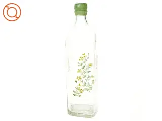 Gammel flaske vase med blomstermotiv (str. 27 x 7 cm)