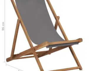 Foldbar strandstol massivt teaktræ grå