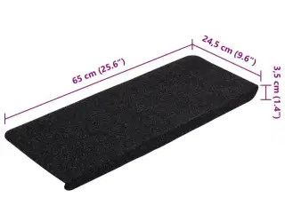 Selvklæbende trappemåtter 15 stk. 65x24,5x3,5 cm sort