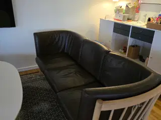 Mørkebrun læder sofagruppe