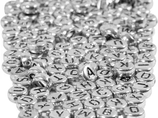 Bogstavperler, diam. 7 mm, hulstr. 1,2 mm, sølv, 165g/ 1 pk.