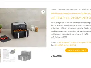 Air Fryer 10L 2400W – Aldrig brugt 