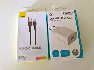 Lader og USB-C kabel nyt.