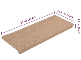 Selvklæbende trappemåtter 15 stk. 65x24,5x3,5 cm beige