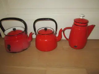 3  emalje kander i rødt se billederne samlet