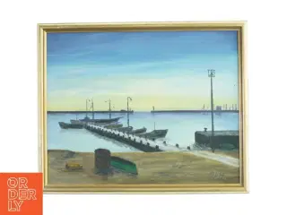 Oljemaleri af havneudsigt (str. 54 x 44 cm)