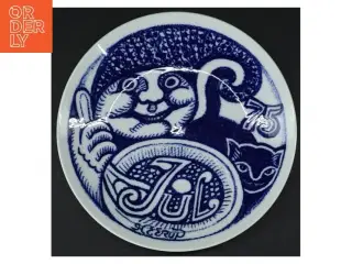 Blå dekoreret porcelænstallerken fra Henry Heerup (str. Ø. 20 cm)
