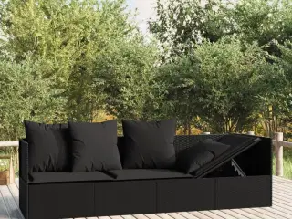 Udendørs loungesofa med hynder polyrattan sort