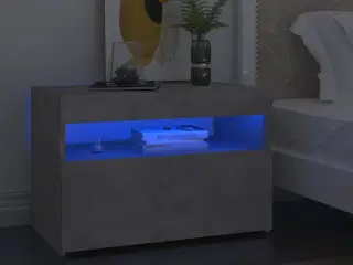 Sengebord med LED-lys 60x35x40 cm betongrå