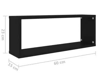 Væghylder 4 stk. 60x15x23 cm kubeformet konstrueret træ sort