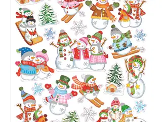 Festlige snemænd på ski stickers - 15x16,5 cm