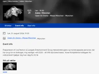 3 stk. billetter til Adele koncert, Munchen 31.08