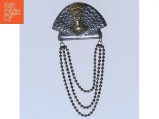 Antik broche med kæder (str. 3x3,5 cm)
