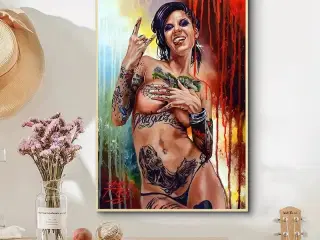 * Erotisk lærredsmaleri; Tattooed woman