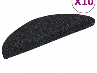 Selvklæbende trappemåtter 10 stk. 56x17x3 cm tuftet sort