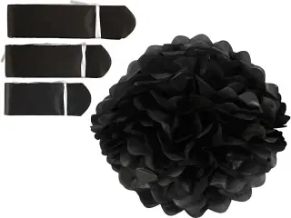 Papirpomponer, diam. 20+24+30 cm, 16 g, sort, 3stk./ 1 pk.