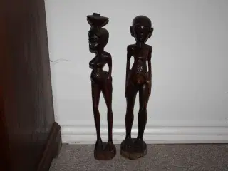 Afrikansk Træfigur kvinde samt Træfigur mand 