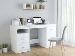 Skrivebord hvid 140x50x76 cm konstrueret træ