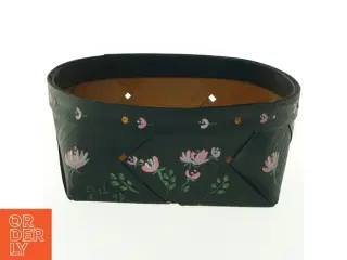 Flettet kurv med dekorative malede blomster (str. Ø 19 cm)