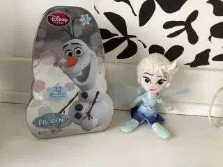 Frozen dukke/bamse og puslespil i metal dåse