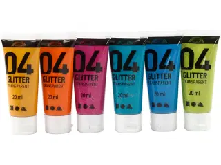 Akrylmaling Glitter, ass. farver, 6x20ml/ 1 pk.