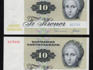 2 stk 10 kr sedler med fortløbne numre