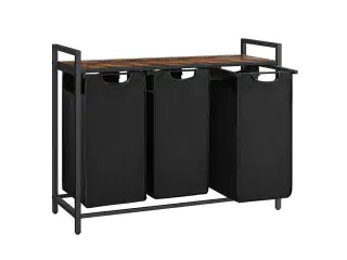 Vasketøjssorterer med 3 poser og hylde rustik brun/sort, 38 l pr. pose