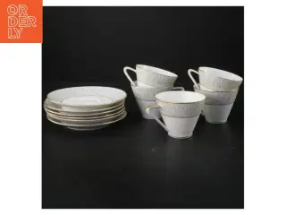 Koh-I-Noor kaffekopper med undertallerkner fra Knigl pr. Tettau(str. 5 kopper. ø. 8 cm. længde. 6,5 cm. 6 undertallerkner. ø. 14