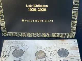 Leiv Eriksson myntsæt, guld medalja 7,78 gr. (375)