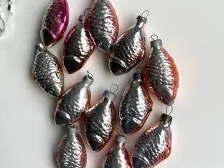 Vintage julekugler, sølvfisk, 12 stk samlet