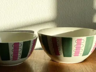 Torgau, fajanceskåle m pink og grøn, sætpris