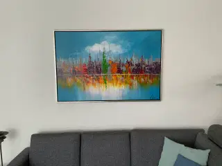 Farverigt maleri (120x80) med aluramme