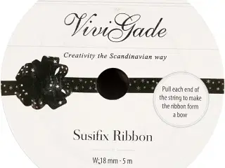 Susifixbånd 18 mm, Sort med Guldstjerner, 5 m