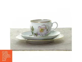Kaffekopper med underkopper og tallerkener fra Københavns Porcellains Maleri (str. Kop 7 x 5 cm underkop 13 cm tallerken 16 cm)