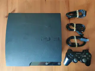 PS3 slim m. alle nøvendige kabler