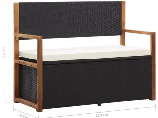Havebænk 115 cm polyrattan og massivt akacietræ sort