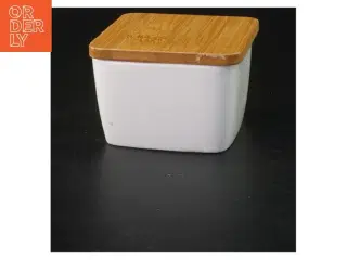 Keramik kasse med trælåg (str. 8x8x5 cm)