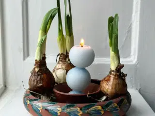 Blomsterring, keramik, gul/grøn deko, stemplet RG