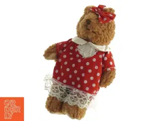 Teddy bamse med rød prikket kjole (str. 20 cm)