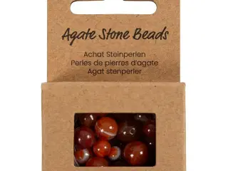 Agat stenperler, str. 1x10, 12x8, 15x6 mm, hulstr. 0,9-1 mm, brændt orange, rød, 28stk./ 1 pk.