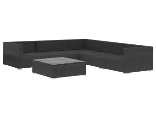 Haveloungesæt 6 dele med hynder polyrattan sort