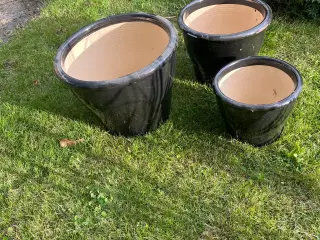 Sæt sortglaseret havekrukker