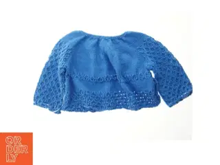 Blå håndstrikket børnecardigan (str. Bryst, 38 cm. længde, 31 cm)
