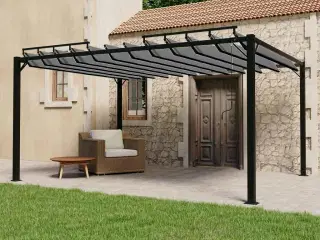 Pavillon med lameltag 3x4 m aluminium og stof antracitgrå